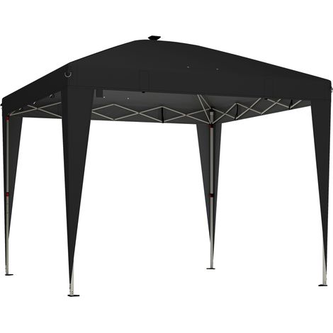 Gazebo Pieghevole da Giardino 297x297x288 cm ad Altezza Regolabile con Luce Centrale e Telecomando in Metallo e Poliestere Nero (1/5)
