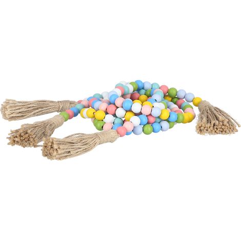 Guirlande de pompons en perles de bois pour Pâques, style champêtre coloré, pendentif décoratif mural (1/5)