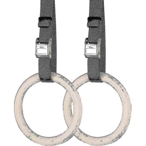 Anneaux de gymnastique en bois avec sangles de suspension - Longueur réglable de 2 à 6 mètres (1/4)