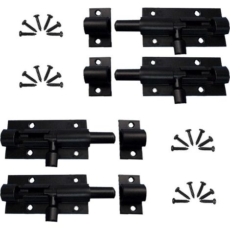 4 pcs Acier Inoxydable Loquet de Porte Coulissant, Loquet Verrou de Porte Coulissant pour Salle de Bain, Alliage d'Aluminium, avec Vis, pour Portail de Jardin, Cabanon, Wc (Noir) (1/5)