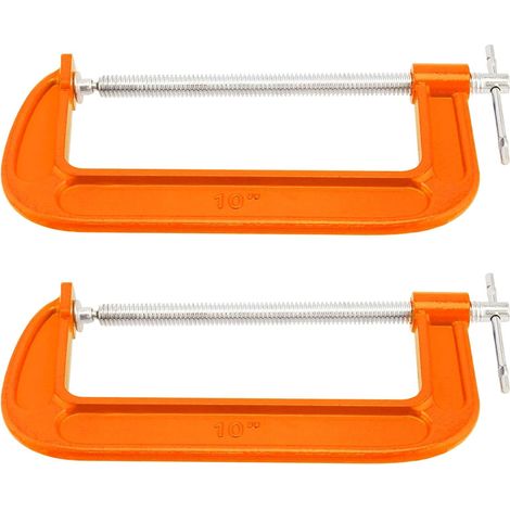 Lot de 2 colliers de serrage en C de 25,4 cm, en fer malléable, pinces en C robustes pour le travail du bois, le travail des métaux, ouverture maximale de la mâchoire de 22 cm, profondeur de (1/5)