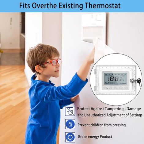 Enowelir Boîte de verrouillage de thermostat universelle avec serrure et 2 clés, protecteur de thermostat mural en acrylique transparent, boîte de thermostat mural portable pour un usage domestique (1/4)