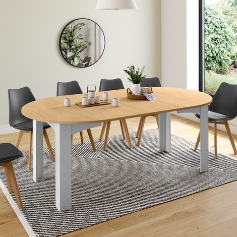 DONA mesa de comedor redonda extensible 4-10 personas tablero acabado haya blanco 110-200 cm
