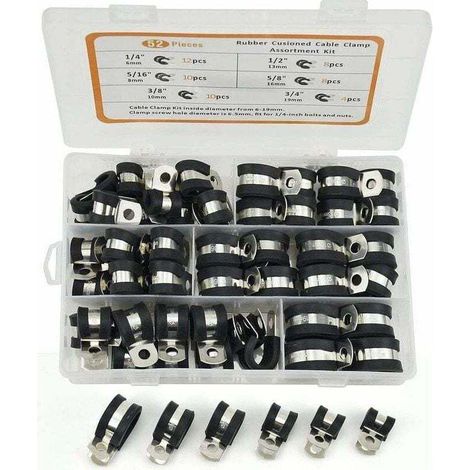 Sortiment an Gummischlauchschellen, Gummischlauchschellen, P-Clips, Edelstahlschlauchschellen, Gummipufferschellen, 6 Größen: 1/4", 5/16", 3/8", 1/2", 5/8", 3/4", 52 Stück (1/4)