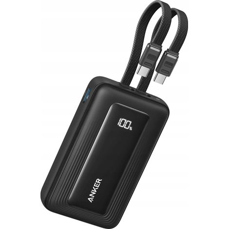 Power bank ANKER Zolo da 20.000 mAh, 45 W, con cavo USB-C integrato, colore nero, 1 pezzo.