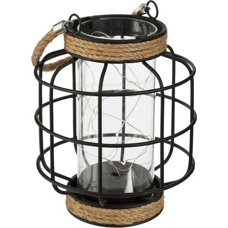 LANTERNA MICROLED H18CM IN METALLO A GRIGLIA NERO