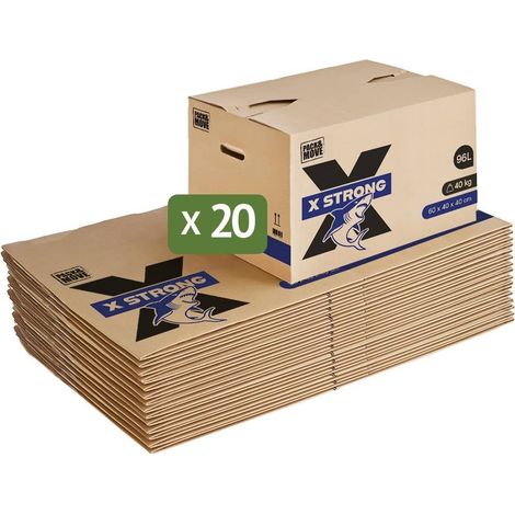 Pack and Move - Lot de 20 Cartons Déménagement X Strong - 60 x 40 x 40 cm - Charge 40 kg - Extrême Résistance - Grande Capacité