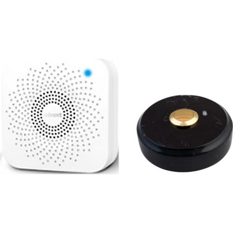 Sonnette Barcelone sans fil marbre noir bouton laiton et carillon