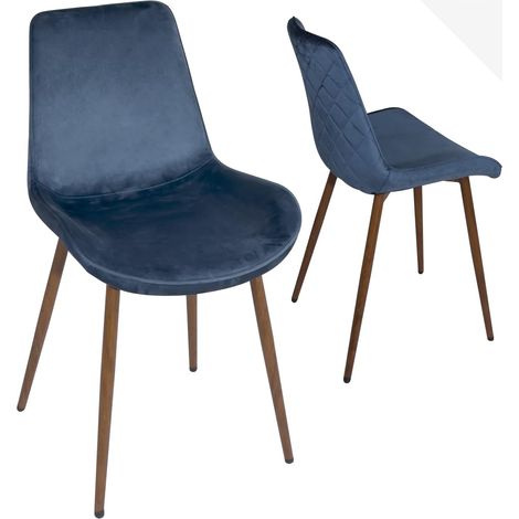 Ensemble de 2 fauteuils confortables en velours rembourré pour salon, chambre ou salle à manger, dossier matelassé, pieds en métal effet noyer Madi (bleu) (1/5)