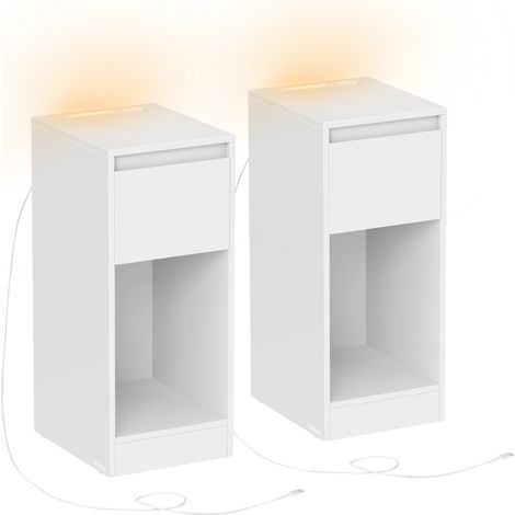 Vasagle – Lot de 2 tables de chevet étroites avec éclairage LED – 1 port USB-A, 1 port USB-C – Dimensions 30x25x59,5 cm – Blanc nuage