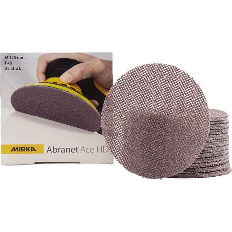 Mirka Abranet Ace HD dischi abrasivi a rete Ø 125 mm a strappo, grana P40, 25 pz, AH23202540, Per eccentrici e levigatrici da 125 mm, Per levigare superfici dure, legno, stucco, vernice, metallo (1/5)