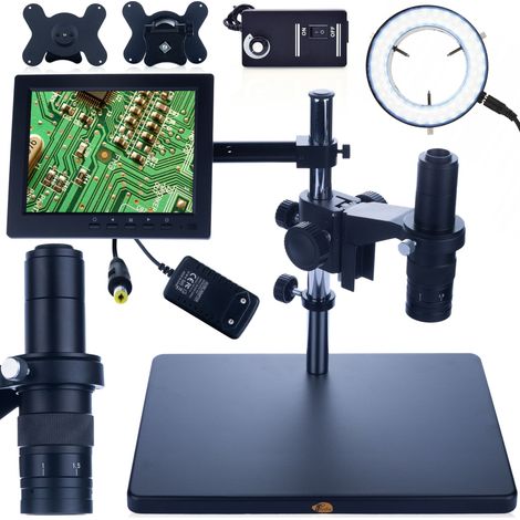 Microscopio digital Rosfix Earth Pro MCEP-0.5X + Pantalla de 8 pulgadas + Soporte para microscopio digital de 200 mm + Iluminador de microscopio orientable 56xLED