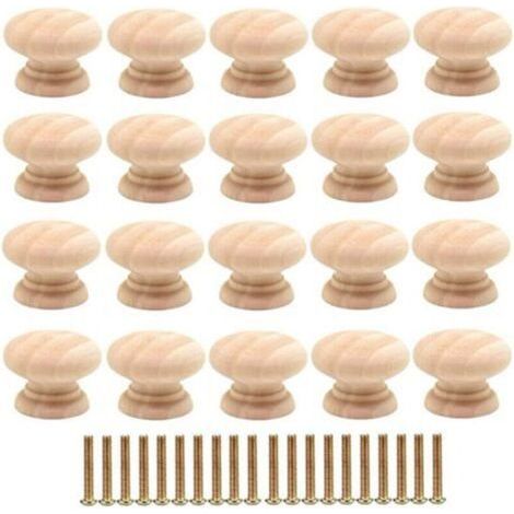 [JAMAIS UTILISÉ] Set of 20 Round 35mm Wooden Drawer Knobs, Furniture Handles for Cabinet Doors with Screws (1/4)