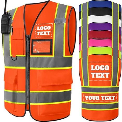 Gilet de Sécurité Personnalisé Gilet Réfléchissant Haute Visibilité pour Hommes et Femmes avec Logo Texte Poches Idéal pour Le Travail et La Construction XXL (1/3)