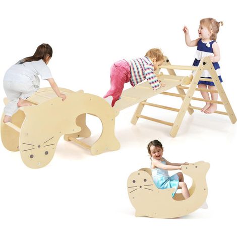 Set d’escalade 7 en 1 pour enfants, triangle de motricité avec toboggan et rampe réversible, pliable et stable (1/5)