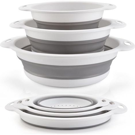 Passoire Pliable 3 Pièces, Passoire Filtres de Cuisine, Panier Vidange Fruits Légumes, Cuisine Pliable Retractable Colander Pates Cuisine Portable Panier de Fruits-Blanc (1/5)