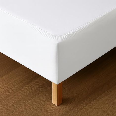 Cache Sommier 160x200 Blanc – Tissu Doux et Extensible – Rendu Impeccable – Facile à Installer