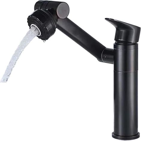 Robinet de Lavabo en Acier Inoxydable Robinet d'Eau Chaude et Froide Multifonctionnel Rotatif Universel, Peinture Noire