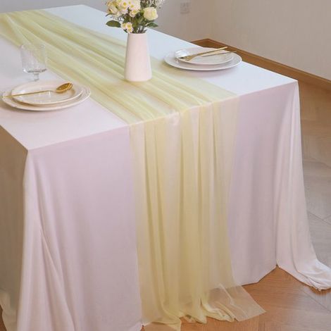 Camino de mesa de gasa translúcida，75x300cm Camino de mesa de tul romántico，Decoración de mesa de estilo bohemio，Adecuado para bodas (1/5)