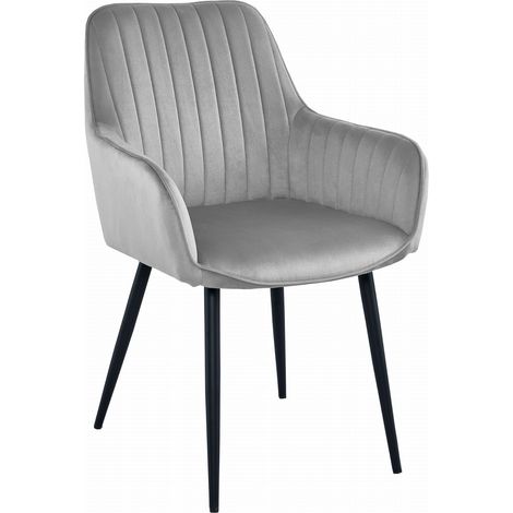 Chaise SOLDEN - velours gris argenté / pieds noirs x 1 (1/5)