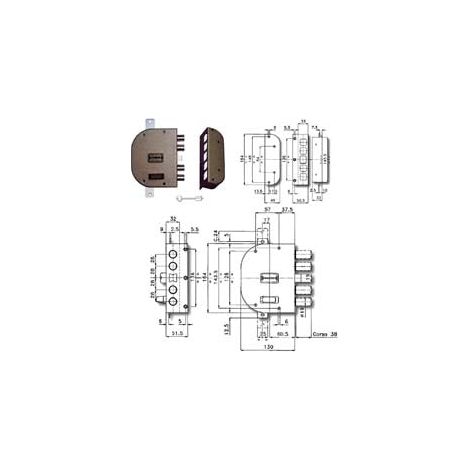Serratura Triplice Da Applicare Con Scrocco Doppia Mappa 2250 - mm.60 DX (2250-01)