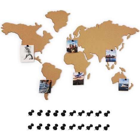 Bacheca Puzzle Mappamondo Globo 102 cm in Sughero Adesivo da Parete con Puntine