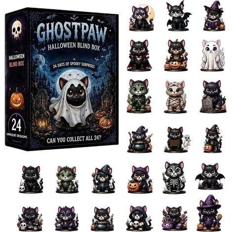 Calendrier Décompte D'Halloween 24 Jours Chat Acrylique 2D Mignon à Décoration d'arbre animal mignon Pour adultes, , porte, mur, fenêtre, cheminée, arbre, maison, bureau (1/5)