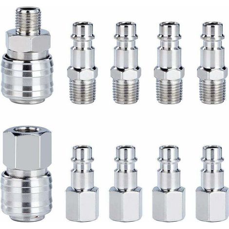 Tigrezy 1/4" BSP Kompressor-Schnellkupplungsset, 10-teiliges Schlauchverbinderset (männlich/weiblich)