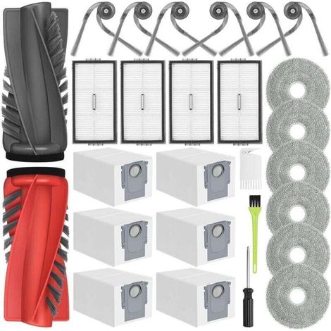 Accessoires pour Roborock Saros 10R Robot Aspirateur, Kit d' rechange avec 2 Brosses Principales, 6 Brosses Latérales, 6 Serpillères, 6 Sac À Poussière, 4 Filtre Hepa (1/5)