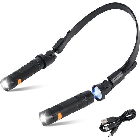 Lampe de lecture rechargeable pour le cou avec tête magnétique amovible, inclinaison flexible à 120°, LED ultra-lumineuse, idéale pour les réparations et le camping. (1/5)