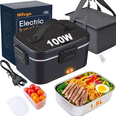 Fiambrera eléctrica portátil, compatible con triple voltaje, color negro. (1/2)