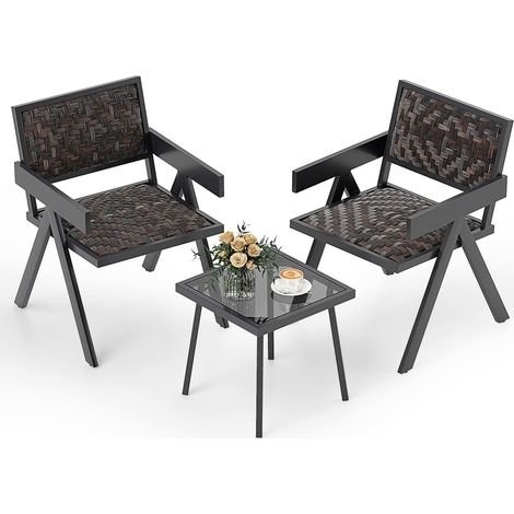 CASART 3 Pieces Patio PE Wicker Bistro Set Outdoor Conversation Furniture Set (1/5)