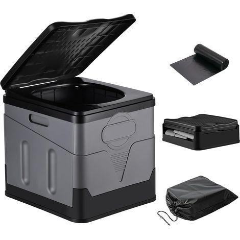 Inodoro portátil para camping, inodoro portátil plegable con tapa, para adultos, inodoro tipo cubo para exteriores para camping, playa, senderismo, navegación, viajes. (1/5)