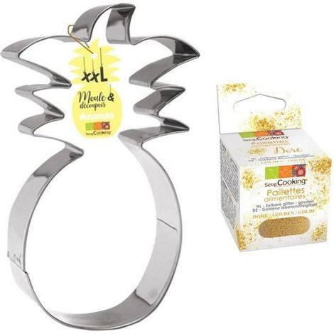 Découpoir à pâtisserie inox XXL Ananas + paillettes dorées