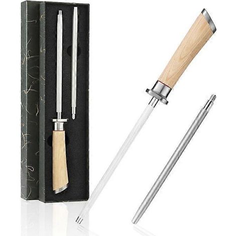 Fusil à aiguiser de qualité supérieure - Aiguiseur de couteaux en acier trempé - Manche en bois élégant - Aiguiseur de couteaux - Fusil à aiguiser - Aiguiseur de cuisine professionnel (1/5)