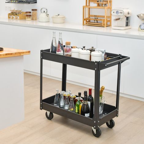 Chariot à Outils 2 Étagères Charge 50 kg avec Poignée Chariot Servante d’Atelier en Méta pour Atelier Garage Maison 85 x 41 x 79 CM Noir (1/2)