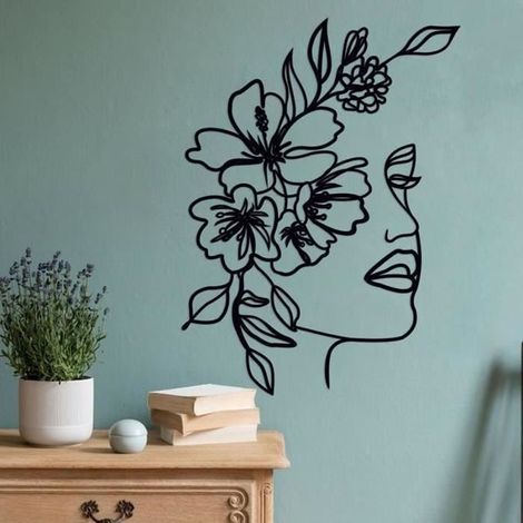 Art mural abstrait en métal pour femme - Silhouette minimaliste - Peinture décorative en fer forgé - Décoration murale Noir