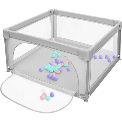 Parques de Juegos para Bebé con 50 Bolas 120 x 120 x 66CM Parque infantil bebe con Base Antideslizante, Gris claro (1/5)