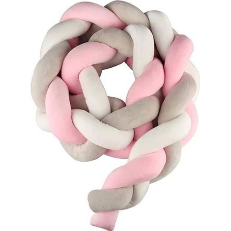 Tour de Lit Bébé 2m Coussin Serpent Velours Tressé Gris Blanc (1/4)