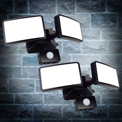 Lot de 2 spots LED 20 W avec détecteur de mouvement 180° - Double tête - Multi-angle réglable - 5,11 x 3,14 pouces - Lampe Ass LED étanche IP65 pour jardin, garage, balcon, cour (1/4)