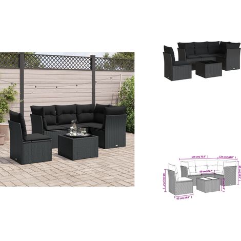 Salon de jardin 6 pcs avec coussins noir résine tressée - Ensemble Salon De Jardin - Mobilier De Jardin - Résine Tressée - Rotin Synthétique - Meuble D'extérieur (1/3)