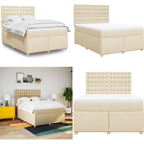 Boxspringbett mit Matratze Creme 160x200 cm Stoff - Matratze - Taschenfedern (1/5)