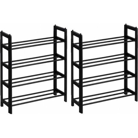 Lot de 2 Étagère à Chaussures Empilable 4 Niveaux en Métal & Plastique Noir-Longueur 50 x Profondeur 19 x Hauteur 65cm (1/5)