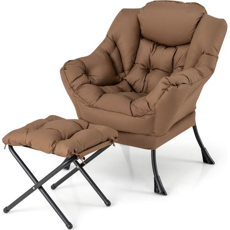 Poltrona pigra con cuscino braccioli tasca laterale poggiapiedi, Poltrona da lettura moderna Marrone (1/3)