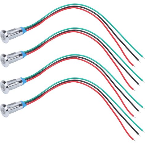 4 jeux de LED rondes précâblées étanches bicolores pour signalisation, anode commune, 8 mm, 36 V (rouge et vert)