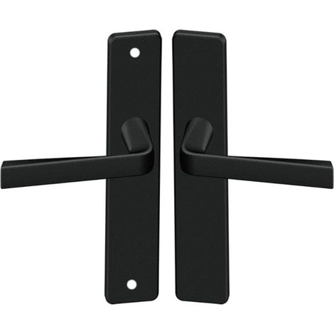 Set de Poignée de Porte sur Plaque - Version Sans Trou pour Porte de Chambre et de Bureau - Entraxe 195 mm - Matériau Aluminium Résistant - Finition Noir (1/5)