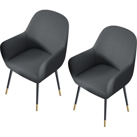 (Gris foncé)Lot de 2 housses de protection de chaise avec accoudoirs, universelles pour salle à manger, cuisine, gris foncé (1/5)