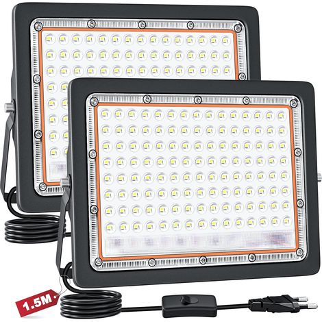Projecteur LED Extérieur 100W,2pc Spot LED Extérieur 10000LM Superlumineux,6500K Blanc froid, IP66 étanche Eclairage de Sécurité pour Cour,Jardin,Garage