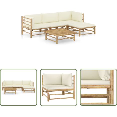 INLIFE Salon de jardin 5 pcs avec coussins blanc crème Bambou (1/5)