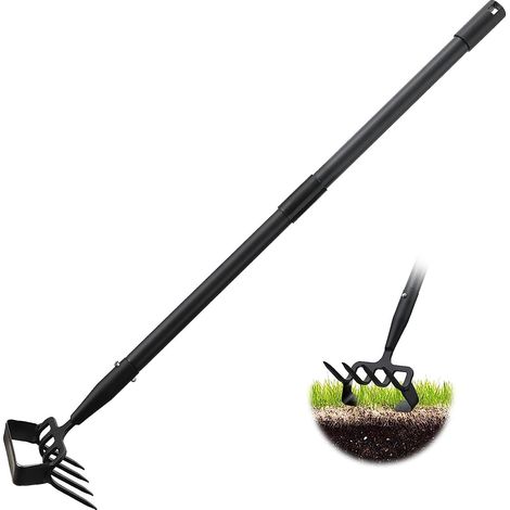 Désherbeur manuel, Houe à étrier et râteau à 4 dents, outil de jardinage 2 en 1 (1/5)